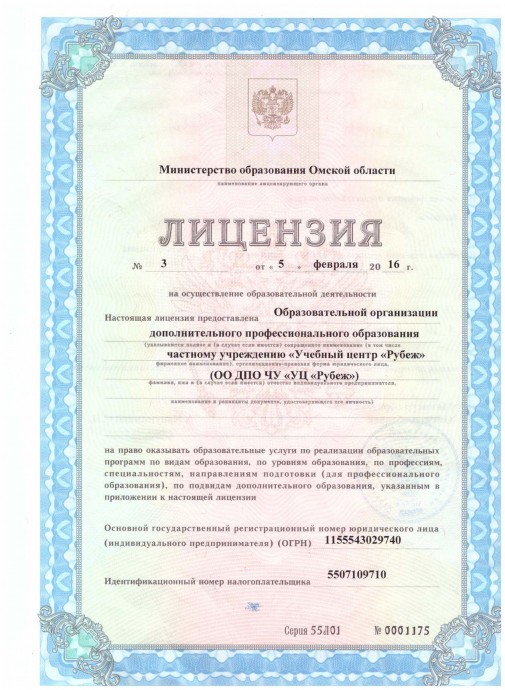 Лицензия министерства образования г.Омска
